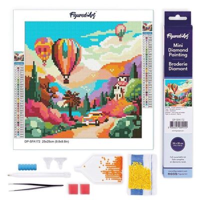 Diamond Painting - Broderie Diamant DIY kit Mini 25x25cm toile roulée - Ballons au-dessus de la Vallée