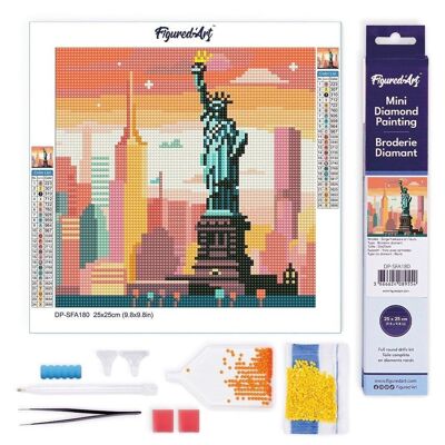 Diamantmalerei – DIY-Diamant-Stickset, Mini-Leinwand, gerollt, 25 x 25 cm – strahlender Himmel von New York