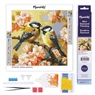 Diamond Painting - DIY Diamond Embroidery kit Mini 25x25cm rolled canvas - Couple of Birds among Flowers