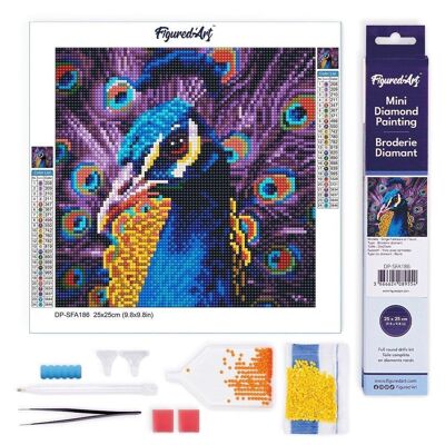 Diamond Painting - DIY Diamond Embroidery kit Mini 25x25cm rolled canvas - Elegant Peacock