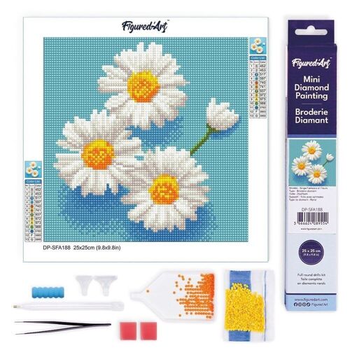 Diamond Painting - Broderie Diamant DIY kit Mini 25x25cm toile roulée - Jolies Marguerites Blanches