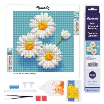 Diamond Painting - DIY Diamond Embroidery kit Mini 25x25cm rolled canvas - Pretty White Daisies
