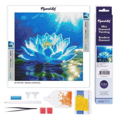 Diamantmalerei – DIY-Diamant-Stickset, Mini 25 x 25 cm auf gerollter Leinwand – leuchtend weißer Lotus