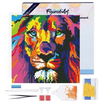 Diamond Painting - Kit ricamo diamante fai da te Mini 25x25 cm con cornice - Leone Pop Art