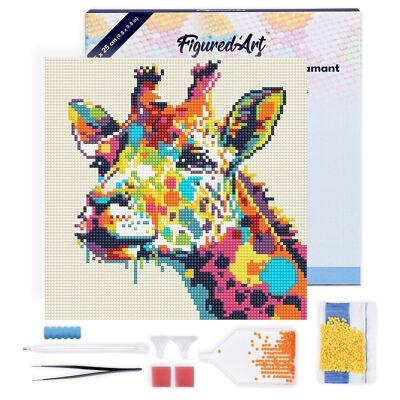 Diamantmalerei – DIY-Diamant-Stickset Mini 25 x 25 cm mit Rahmen – abstrakte Giraffen-Pop-Art