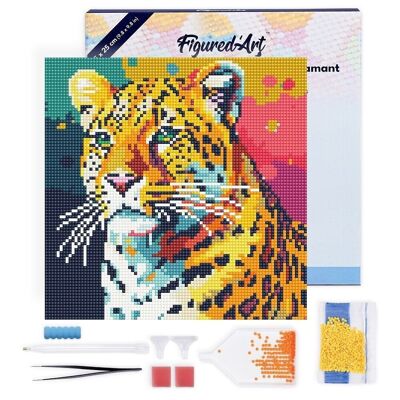 Diamond Painting - Kit ricamo diamante fai da te Mini 25x25 cm con cornice - Leopardo astratto Pop Art