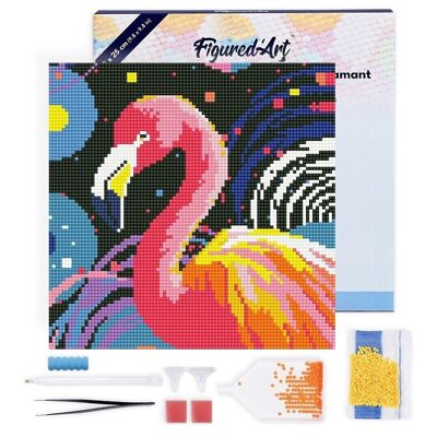 Diamond Painting - DIY Diamond Embroidery kit Mini 25x25cm with frame - Pink Flamingo Abstract Pop Art
