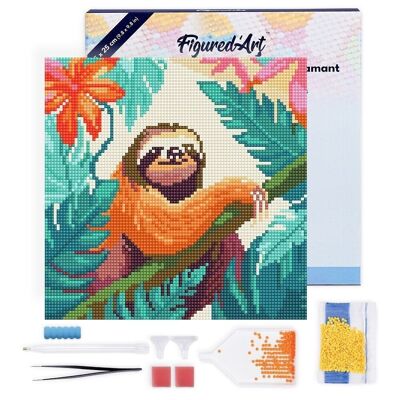 Diamond Painting - Broderie Diamant DIY kit Mini 25x25cm avec cadre - Paresseux Tropical