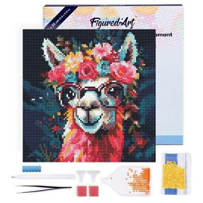 Diamond Painting - DIY Diamond Embroidery kit Mini 25x25cm with frame - Fantasy Lama and Flowers