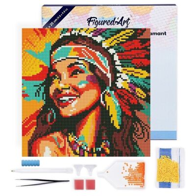 Diamond Painting - DIY Diamond Embroidery kit Mini 25x25cm with frame - Native Woman Pop Art