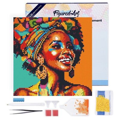Pintura de diamante - Kit de bordado de diamante DIY Mini 25x25cm con marco - Arte pop de reina africana