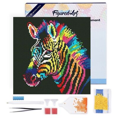 Diamantmalerei – DIY-Diamant-Stickset Mini 25 x 25 cm mit Rahmen – Neon-Zebra