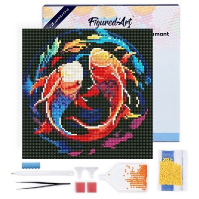 Diamond Painting - DIY Diamond Embroidery kit Mini 25x25cm with frame - Colorful Koi Carps