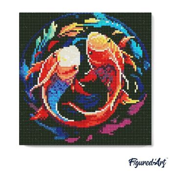 Diamond Painting - Broderie Diamant DIY kit Mini 25x25cm avec cadre - Carpes Koï Colorées 3