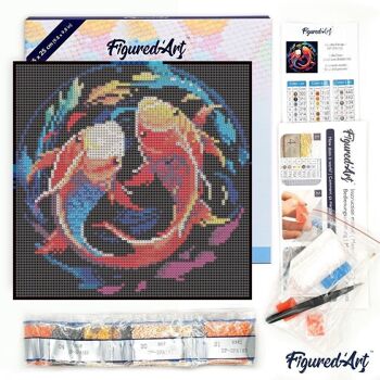 Diamond Painting - Broderie Diamant DIY kit Mini 25x25cm avec cadre - Carpes Koï Colorées 4