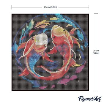 Diamond Painting - Broderie Diamant DIY kit Mini 25x25cm avec cadre - Carpes Koï Colorées 5