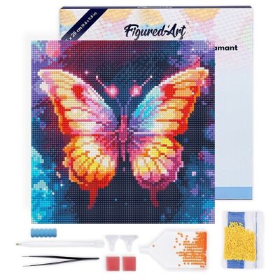 Diamantmalerei – DIY-Diamant-Stickset Mini 25 x 25 cm mit Rahmen – leuchtender Schmetterling