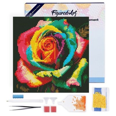 Diamond Painting - Broderie Diamant DIY kit Mini 25x25cm avec cadre - Rose Multicolore