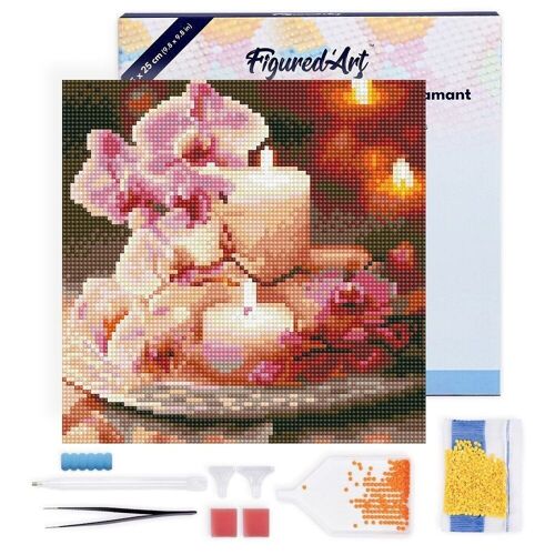 Diamond Painting - Broderie Diamant DIY kit Mini 25x25cm avec cadre - Orchidées et Bougies