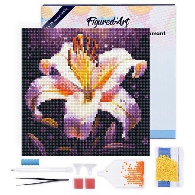 Diamond Painting - Kit ricamo diamante fai da te Mini 25x25 cm con cornice - Fioritura del giglio