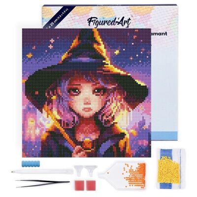 Diamond Painting - Kit ricamo diamante fai da te Mini 25x25 cm con cornice - Affascinante piccola strega