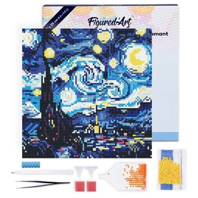 Diamond Painting - DIY Diamond Embroidery kit Mini 25x25cm with frame - Vibrant Starry Night