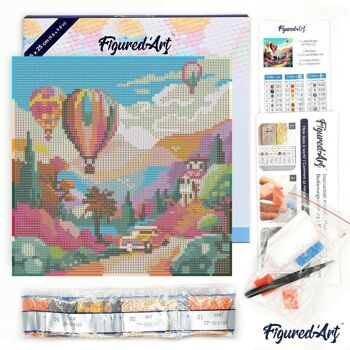 Diamond Painting - Broderie Diamant DIY kit Mini 25x25cm avec cadre - Ballons au-dessus de la Vallée 4