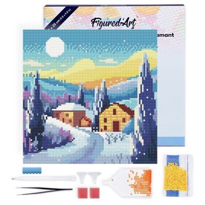 Diamond Painting - DIY Diamond Embroidery kit Mini 25x25cm with frame - Winter Night in Tuscany