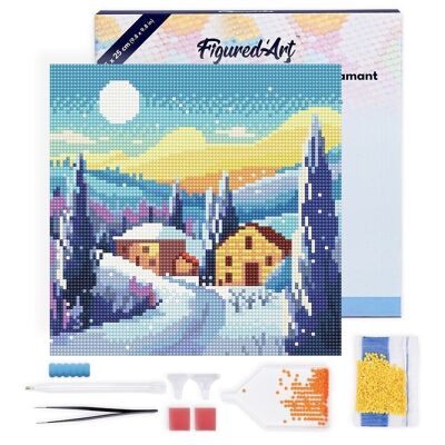 Diamond Painting - Broderie Diamant DIY kit Mini 25x25cm avec cadre - Nuit d'Hiver en Toscane