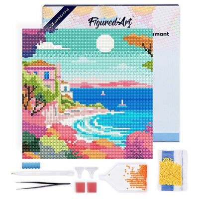Diamond Painting - DIY Diamond Embroidery kit Mini 25x25cm with frame - Colorful French Riviera