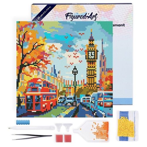 Diamond Painting - Broderie Diamant DIY kit Mini 25x25cm avec cadre - Automne à Londres