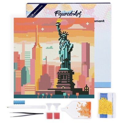 Diamond Painting - Kit ricamo diamante fai da te Mini 25x25 cm con cornice - Cielo luminoso di New York