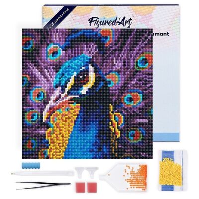 Diamond Painting - DIY Diamond Embroidery kit Mini 25x25cm with frame - Elegant Peacock