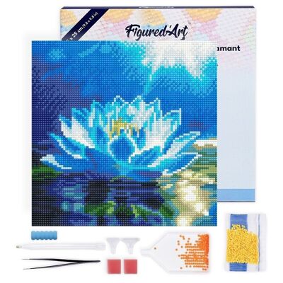 Diamond Painting - Kit ricamo diamante fai da te Mini 25x25 cm con cornice - Loto bianco lucido