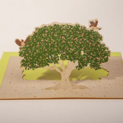 Spring tree - tarjeta de felicitación de madera con motivos emergentes