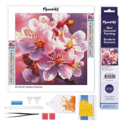 Pintura de diamantes - Kit de bordado de diamantes DIY Mini lienzo enrollado de 25x25 cm - Flor de cerezo