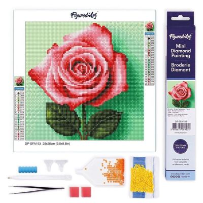 Pintura de diamantes - Kit de bordado de diamantes DIY Mini lienzo enrollado de 25x25 cm - Rosa magnífico