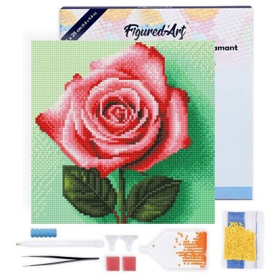 Pintura de diamante - Kit de bordado de diamante DIY Mini 25x25cm con marco - Rosa magnífica