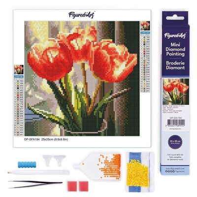 Diamond Painting - Broderie Diamant DIY kit Mini 25x25cm toile roulée - Tulipes Pêche