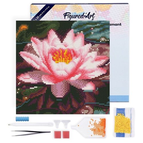 Diamond Painting - Broderie Diamant DIY kit Mini 25x25cm avec cadre - Nénuphar Rose