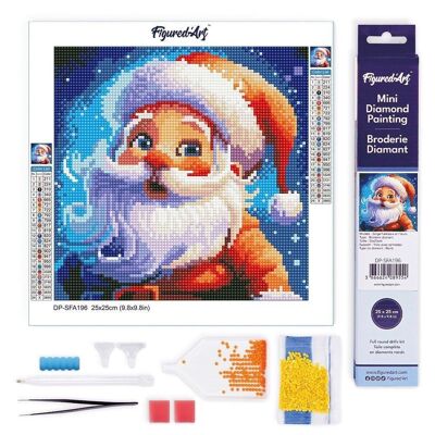 Pintura de diamantes - Kit de bordado de diamantes DIY Mini lienzo enrollado de 25x25 cm - Papá Noel sonriente