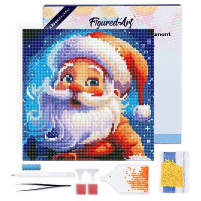 Diamantmalerei – DIY-Diamant-Stickset Mini 25 x 25 cm mit Rahmen – lächelnder Weihnachtsmann