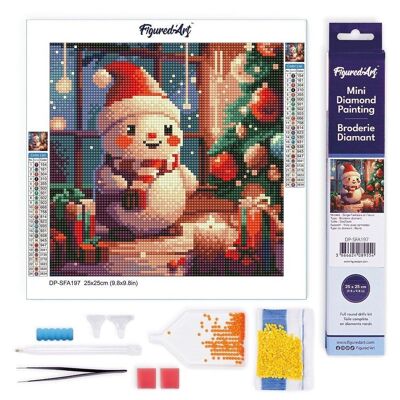 Diamond Painting - DIY Diamond Embroidery kit Mini 25x25cm rolled canvas - Happy Snowman in the Bedroom