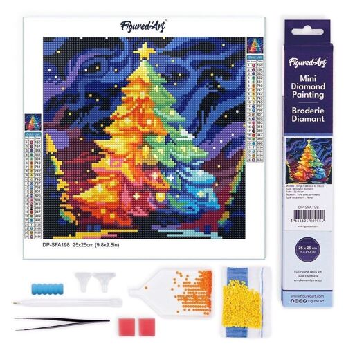 Diamond Painting - Broderie Diamant DIY kit Mini 25x25cm toile roulée - Sapin de Noël Coloré