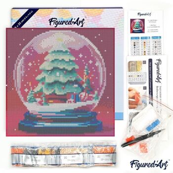 Diamond Painting - Broderie Diamant DIY kit Mini 25x25cm avec cadre - Boule à Neige et Sapin de Noël 4