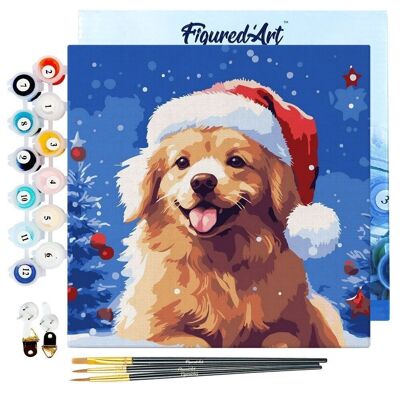 Mini pintura por números - Kit de bricolaje 20x20cm con marco Lindo perro en Navidad