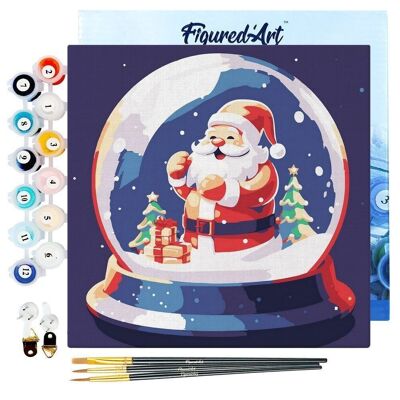 Mini pintura por números - Kit de bricolaje 20x20cm con globo de nieve y marco de Papá Noel