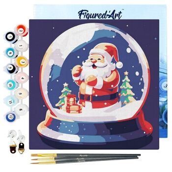 Mini Peinture par Numéros - Kit DIY 20x20cm avec cadre Boule à Neige et Père Noël 1