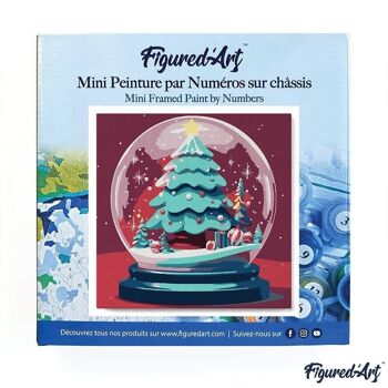 Mini Peinture par Numéros - Kit DIY 20x20cm avec cadre Boule à Neige et Sapin de Noël 3