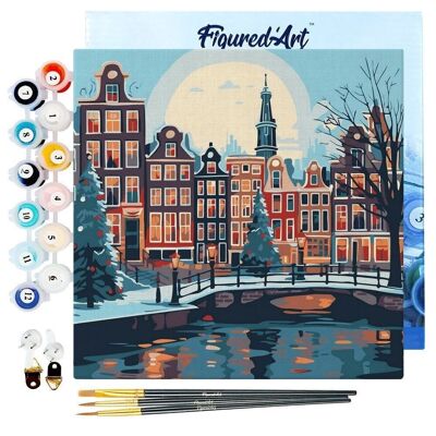 Mini pintura por números - Kit de bricolaje 20x20cm con marco Navidad en Amsterdam
